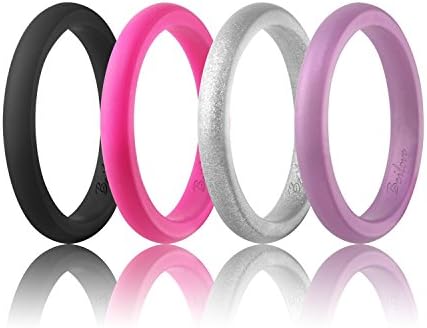 beilove Thin and Stackable Silicone Wedding Ring for Women,Singles,4 & 6 Packs,Black,Turquoise,White,Gold