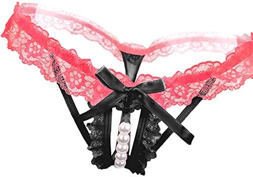 Timlatte Sexy Women Low Waist Bowknot Beads Panties Lace Hollow G String Thongs Underwear