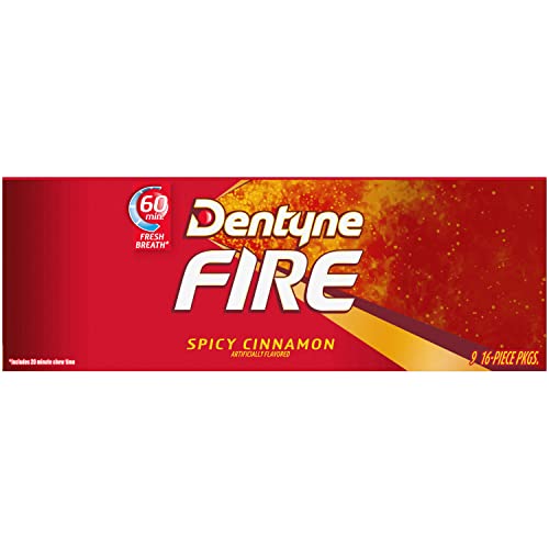 DENTYNE FIRE SPICY CINNAMON SUGAR-FREE CHEWING GUM, PACK OF 9 (144 TOTAL PIECES)