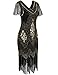 PrettyGuide Women's 1920s Dress Sequin Fringed Flapper Dress with Sleeve L Gold