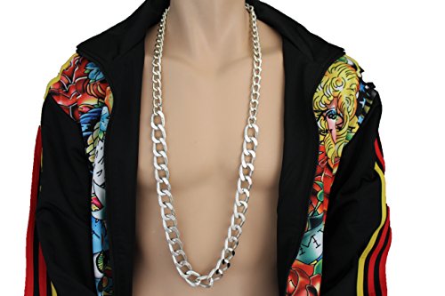 TFJ Men Fashion Hip Hop Necklace Long Thick Metal Chunky Double Chain Links Gold Miami Beach Party