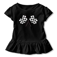 allgobee Checkered Flags Race Car Flag Toddler Baby Girls Dress Cozy Ruffles T-Shirt Short-Sleeved for 5/6T Black