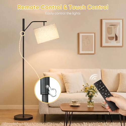 TaoFiaCo 168CM Rechargeable LED Floor Lamp for Living Room with Remote Control Beige – Modern Arc Lamp 3 Colour Temperatures – Floor Lamp for Bedroom Office – Includes LED Bulb