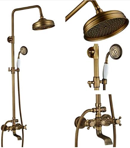 Rainfall Wall Mount Bath Shower Mixer Taps Brass Antique Bathroom Shower Set Column Dual Handle Shower Faucet 360 Rotate Spout,D