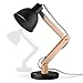 MUTUW Wooden Swing Arm Desk Lamp, e26 e27 LED Bulb Lamp, 40W, Metal Wooden, Perfect for Reading Study Work Office, Black