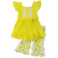 So Sydney Girls Toddler 2-4 Pc Novelty Spring Summer Top Capri Set Accessories (3T (S), Lots of Lemons)