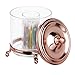 mDesign Round Bathroom Vanity Countertop Divided Storage Canister Plastic Jar with Metal Lid for Cotton Swabs, Rounds, Balls, Makeup Sponges, Blenders, Bath Salts - Clear/Rose Gold