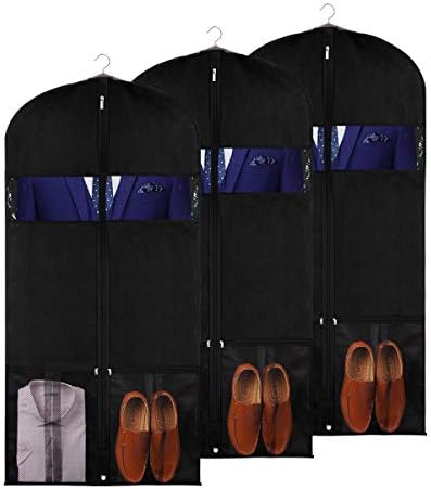 KEEGH Garment Bags Suit Cover for Storage and Travel 54 Inch Breathable Dress Bag with 2 Large Mesh Pockets Protect Jackets Coats Shoes (Pack of 3)