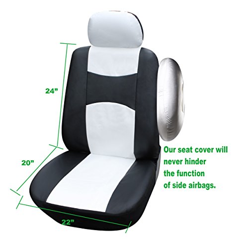 115308 Black/white-Leather Like 2 Front Car Seat Covers Compatible