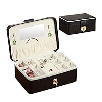 YAPISHI Jewelry Organizer for Girls Women Portable Jewelry Storage Box with Mirror and Lock, Two Layers Trays Faux Leather Jewellery Organizer Display Case for Earrings Necklace Bracelet Rings (Black)