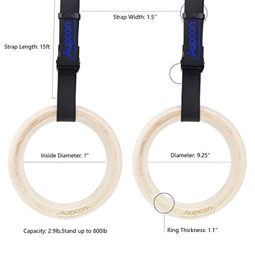 image for AUPCON Wooden Gymnastics Rings with Heavy Duty Adjustable Straps - Oly