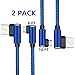 DECVO Micro USB 2.0 Android Cable, Right Angled Charging Cord 90 Degree Reversible One-Sided Micro Connector Braid Compatible with Sumsung Galaxy, Nexus, LG, More - Blue (2 PC 6FT+10FT)