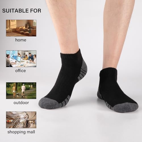 Heatuff Mens Cushioned Ankle Socks, Breathable Moisture Wicking Low Cut Casual Socks (7 Pairs)