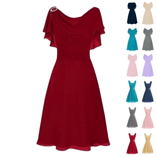 Wedding Guest Dresses for Women UK, Women Dresses, Elegant Bridesmaid Cocktail Dresses V-Neck A-Line Summer Midi Length Chiffon Formal Party Sundress