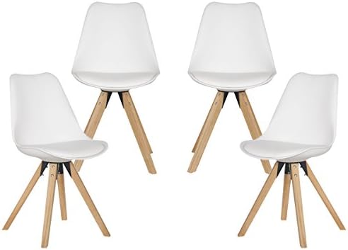 YURUCY Dining Chairs Eames Style White Furniture Chair Set of 4 Side Wood Assembled Legs For Office Kitchen Living Room Bedroom
