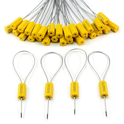 Pull-Tite Steel Wire Security Cable Seals Numbered Anti-Tamper Security Tags - Freight Containers - Mechanical Seals (Yellow, Pack of 50pcs)