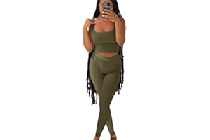 ZFLM Casual Workout Sets Two Piece Outfits for Women Ribbed Crop Tank Top High Waist Yoga Leggings Active Wear