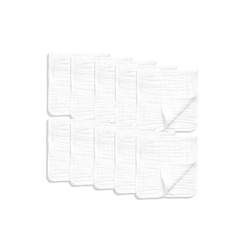 AllSett Health 10 Pack Muslin Burp Cloths Large 20″ by 10″ 100% Cotton, Hand Wash Cloth 6 Layers Extra Absorbent and Soft White