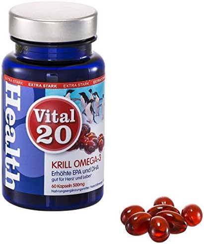 Vital20 Krill Oil Omega-3 Extra Strong (Superba Boost) - Highly Concentrated EPA/DHA - 500mg (60 softgel Capsules) - Good for Heart and Liver and Doesn't Smell