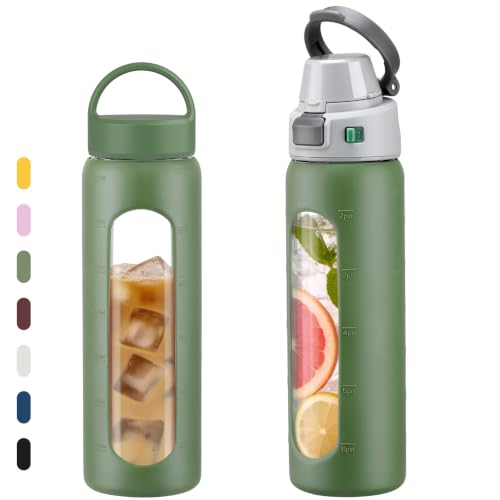 MUKOKO Glass Water Bottle Straw 2 Lids-staw