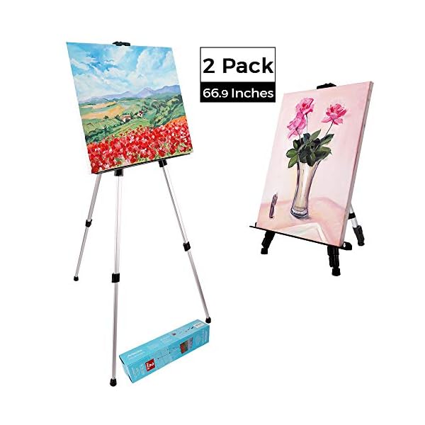 Artecho Artist Easel Display Easel Stand 2 Pack, Aluminum Tripod Stand Easel for Painting, Hold
