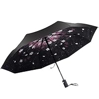 Pococina Windproof Compact Travel Umbrella, Portable Waterproof Folding Umbrella Cover for Car and Outdoor Use (Cherry Blossoms)