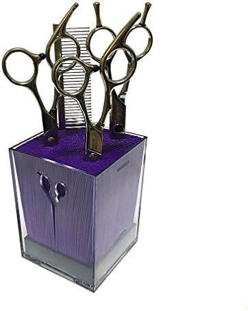SYROVIA Salon Scissors Holder Box Hairdressing Combs Clips Organizer Rack for Hair Stylist(Purple &amp; Transparent Acylic)
