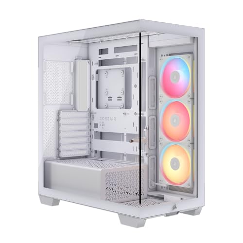 3500X LX-R RGB iCUE LINK Panoramaglas Mid-Tower-PC-Gehäuse – 3 x LX120-R RGB-Lüfter und iCUE LINK System Hub Inklusive, GPU-Anti-Sag-Arm, Platz für bis zu 10 x 120-mm-Lüfter – Weiß