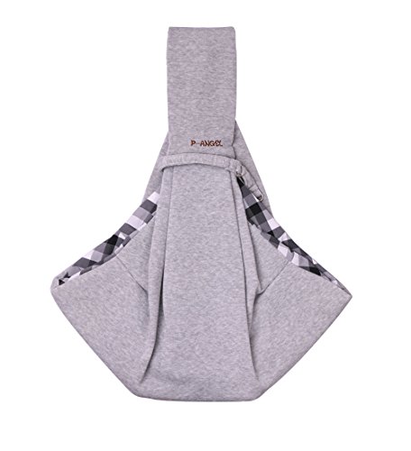 Penta Angel Hand-Free Double-Side Dog Cat Sling Carrier Bag Outdoor Available Portable Single Shoulder Pet Backpack for Small Animal (Grey+Lattice)