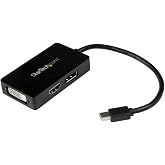 StarTech Travel Mini DisplayPort to DisplayPort, DVI or HDMI Adapter | mDP to DP 2560 x 1600, HDMI or DVI 1920 x 1200, Thunderbolt compatible, Compact, 3-in-1, Converter
