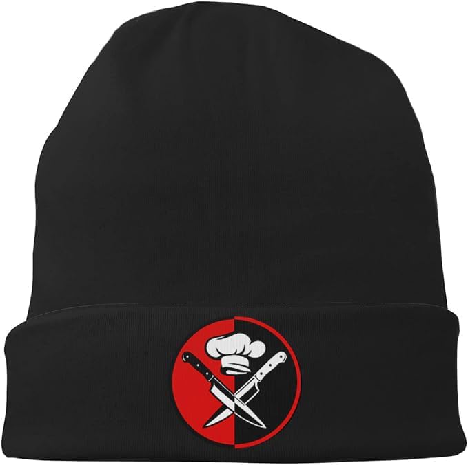 Chef Knife Hat Black Beanie for Men Funny Knives Spatula Kitchen
