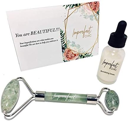 Jade Eye Roller Facial Massager & Vitamin C Hyaluronic Acid Facial Therapy Set | Anti-Aging Neck Slimming Eye Puffiness Reducer | Derma Roller Cosmetic Needling and Microneedling Alternative