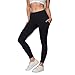 AJISAI Womens Workout Leggings Mid-Waist Yoga Pants Running Tights with Side Pockets Black Size L