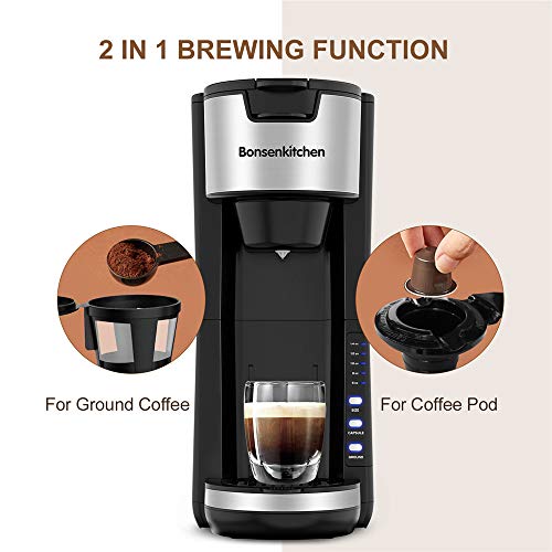 Singles Serve Coffee Makers For K Cup Pod & Coffee Ground, Mini 2 In 1