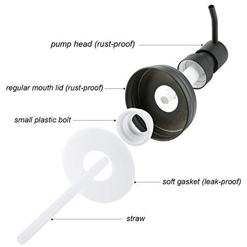 KEEGH Soap Dispenser Lids Stainless Steel Lotion Dispenser Pump Replacement for Mason Jar Bathroom Kitchen Accessories with Extra Straw Rustproof Leakproof (Black)