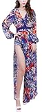 UGET Women's Bohemian Printed High Split Maxi Beach Dress Bikini Swimsuit Cover Up