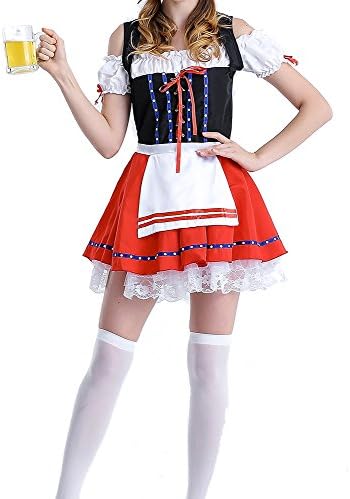 Yamimi Oktoberfest Costume Gretchen Dirndl Bavarian Bar Maid Costume (Large, Red)