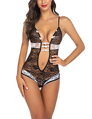 Avidlove Women‘s Lace Teddy Lingerie Bodysuit One Piece Babydoll Black