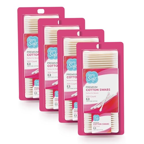 Simply Soft Cotton Tip Applicators, Cotton Swabs with Double Round Tips, For Hygiene & Beauty Care, 300 Count (Pack of 4)