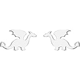 Cute Dinosaurs Earrings Stud for Women Girls Men 925 Sterling Silver Hypoallergenic Tiny Dragon Brontosaurus Animal Cartilage Tragus Polished Fashion Punk Jewelry Dainty Gifts for Friends