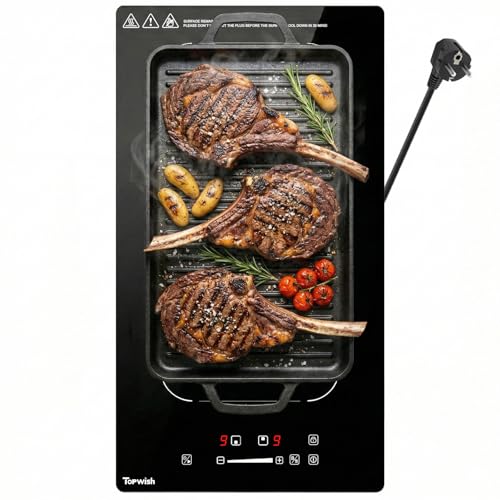 Topwish Induction hob with 2 burners, induction hob, flexible zones, built-in hob, 30 cm, with booster, 9 levels, timer, child safety, automatic switch-off, warm keep, 3500 W | Table de cuisson encastrable 30cm, avec Booster, 9 Niveaux, Minuterie, Sécurité Enfant, Arrêt automatique, Maintien au chaud