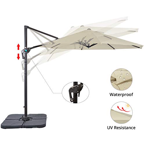 LCH Offset Cantilever Umbrella 10-Feet Aluminum Outdoor Patio Hanging Umbrella with Cross Base, Crank and Air Vent, Beige - Thumbnail 2
