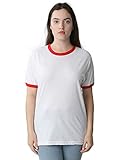 American Apparel Men Fine Jersey Short Sleeve Ringer T-Shirt Size M White / Red