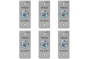 Visionis 6 Pack FPC-7533 VIS-7008 Indoor Outdoor Weather, Waterproof IP65 Stainless Steel Door Bell Type Round Request to Exit Button Slim Size Door Access Control with LED Light NC COM NO Outputs