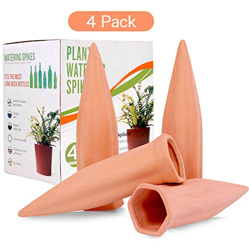 Plant Watering Stakes 4 Pack Automatic Plant Waterers for Vacations, Plant Watering Devices Terracotta Self Watering Spikes for Wine Bottles Great Plant Nanny for Indoor & Outdoor Plants