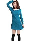 Allegra K Women Peter Pan Dress Bracelet Sleeve Button Down Back Short Dresses X-Large / US 18 Turquoise