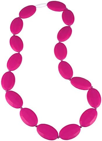 Silicone Teething Necklace with Baby-safe Jewelry By FAVEfemme - Bpa-free, Best Soothing Method, Better Than Baltic Amber, Teething Necklace for Mom (Dragon Fruit Pink/Dark Pink/Magenta)