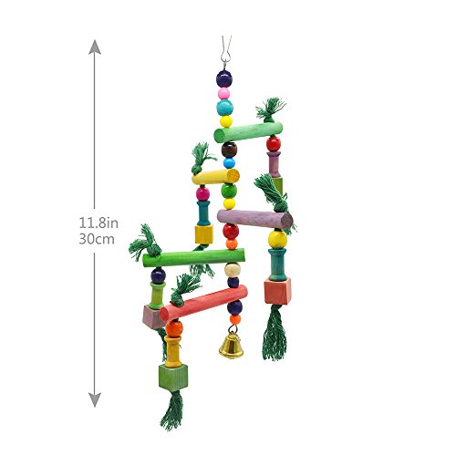 ZUINIUBI Bird Toys,Swing and Chew Toy Set with Bells Parrot/Love Birds/Conures/Finches Wood Colorful Knots Block - Thumbnail 5