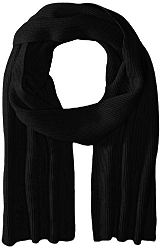 Phenix Cashmere Men's Half Cardigan Rib Knit Scarf, Black, One Size