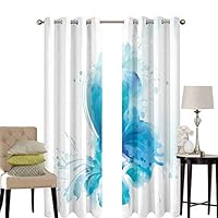 hengshu Watercolor Pattern Curtains Blackout Abstract Blue Butterfly on a Blooming Flower Romantic Artistic Design Bedroom Decor Living Room Decor W100 x L84 Inch Blue Sky Blue White